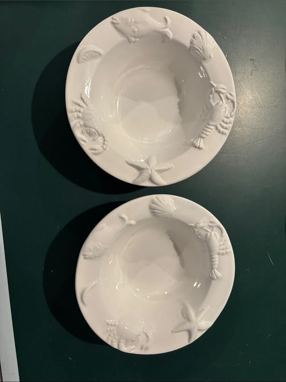Pier 1 White Ceramic Coastal Motif Serving Bowls - Set of 2